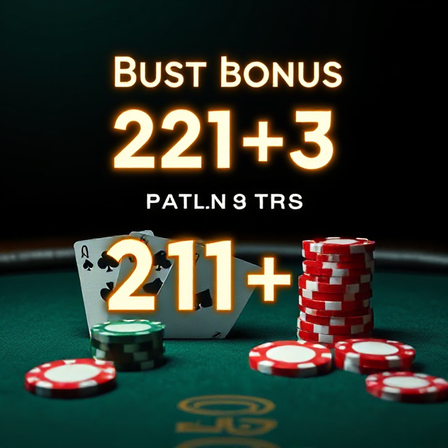 One Blackjack 21+3 payout odds illustration with cards and chips