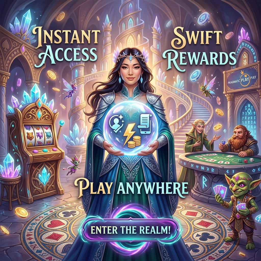 A magical 1:1 fantasy-style image showcasing the benefits of instant registration and lightning-fast payouts with Pragmatic Play casino games. An Asian female presenter in elegant attire displays a glowing orb highlighting swift rewards and mobile accessibility. The image invites players to enter a realm of effortless gaming and immediate access to their winnings. This visual aims to attract players seeking a seamless and enchanting online casino experience.


