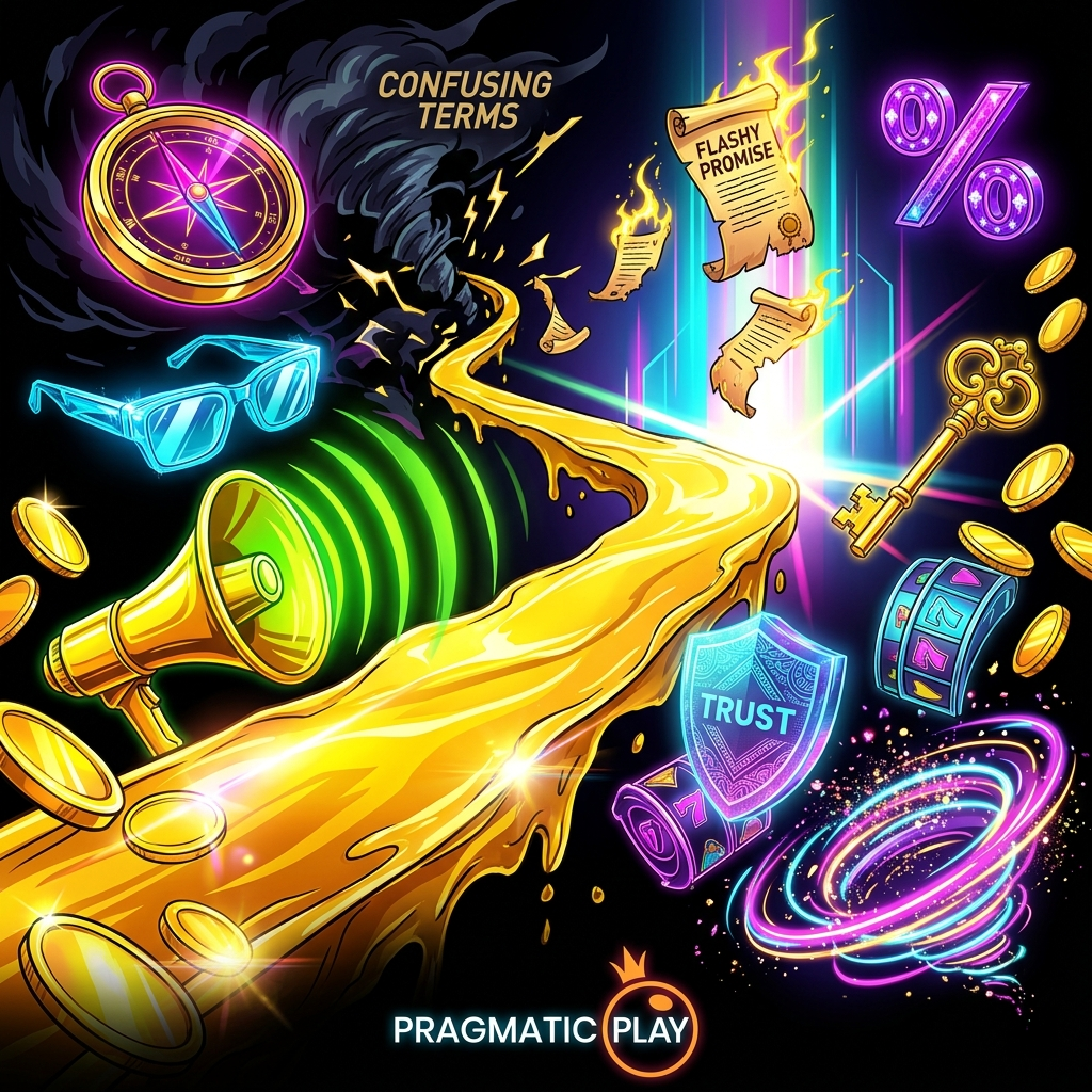 A high-end neo-noir illustration depicting the journey from player to guide for Pragmatic Play, featuring golden bridges, neon insight symbols, and luxury casino elements in a vibrant black and gold theme for the Singapore gaming community.