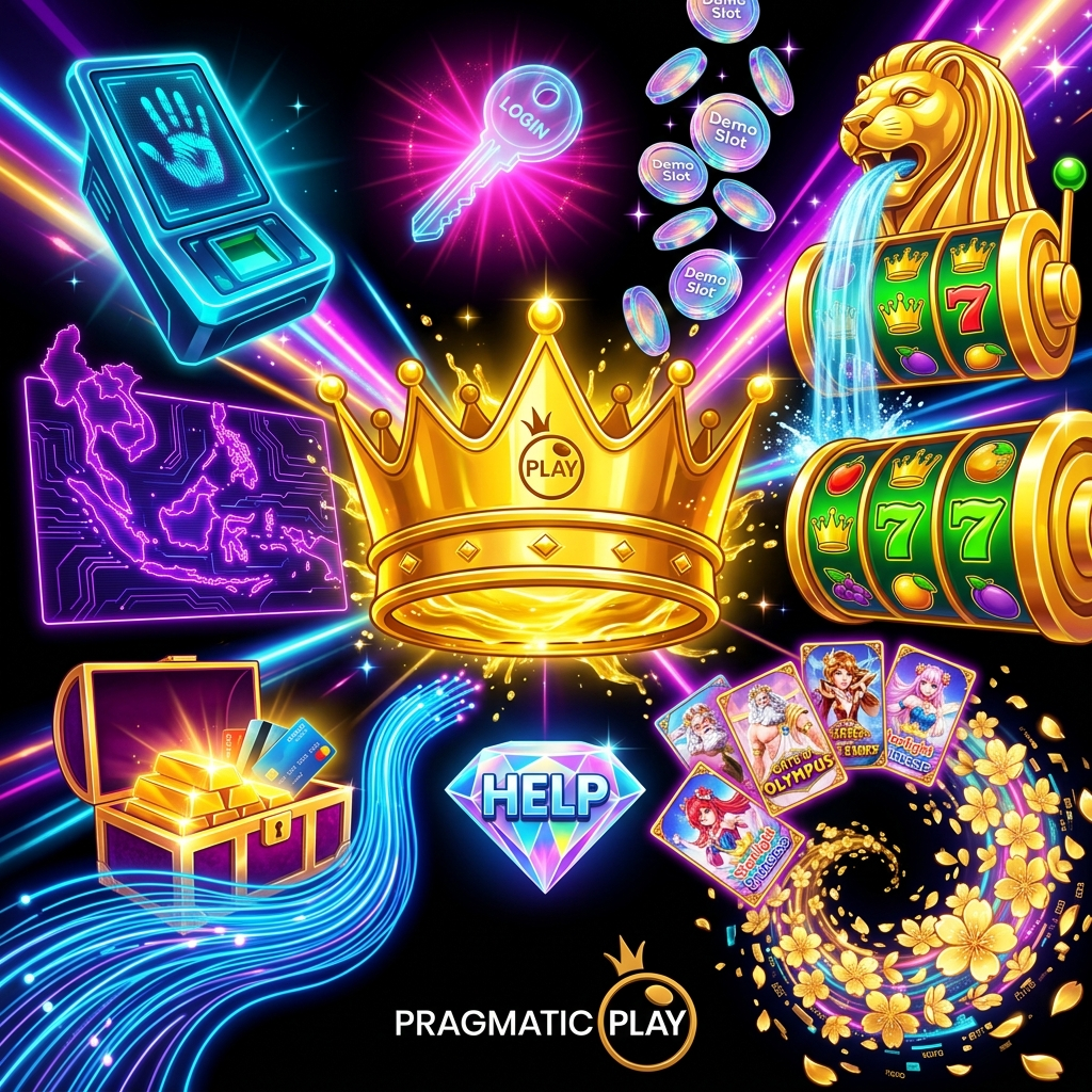 A premium, vibrant vaporwave illustration for Singapore online casino support, featuring a golden crown portal, neon login keys, and luxury gaming props in a high-contrast black and gold theme with electric fuchsia and cyan accents for Pragmatic Play players.