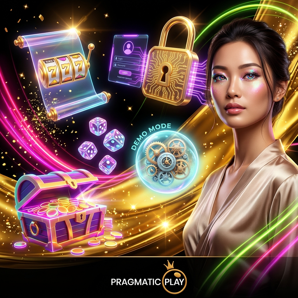 An ultra-premium mixed-media visual featuring a realistic Asian female presenter alongside vibrant neon props, representing high-quality casino standards, secure SG online casino login, and Pragmatic Play demo slot features in a luxurious black and gold artistic environment.